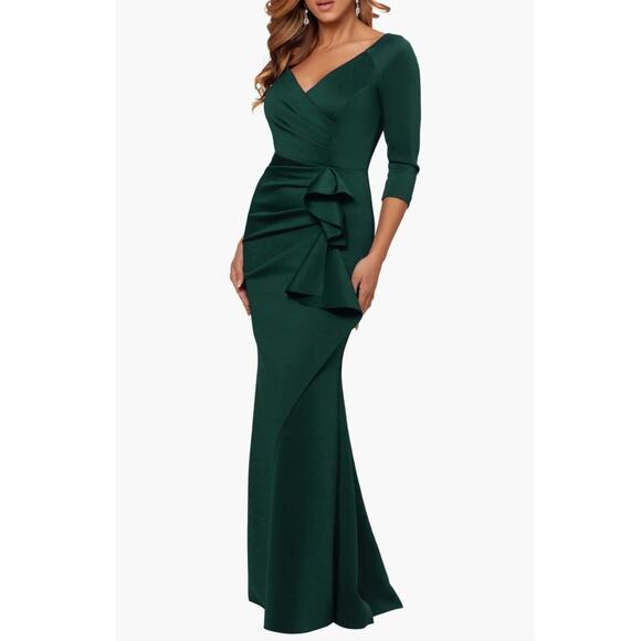Xscape Evening Lexi Long Sleeve Scuba Ruched Side Dress Hunter Green Size 12 NWT - Picture 16 of 16